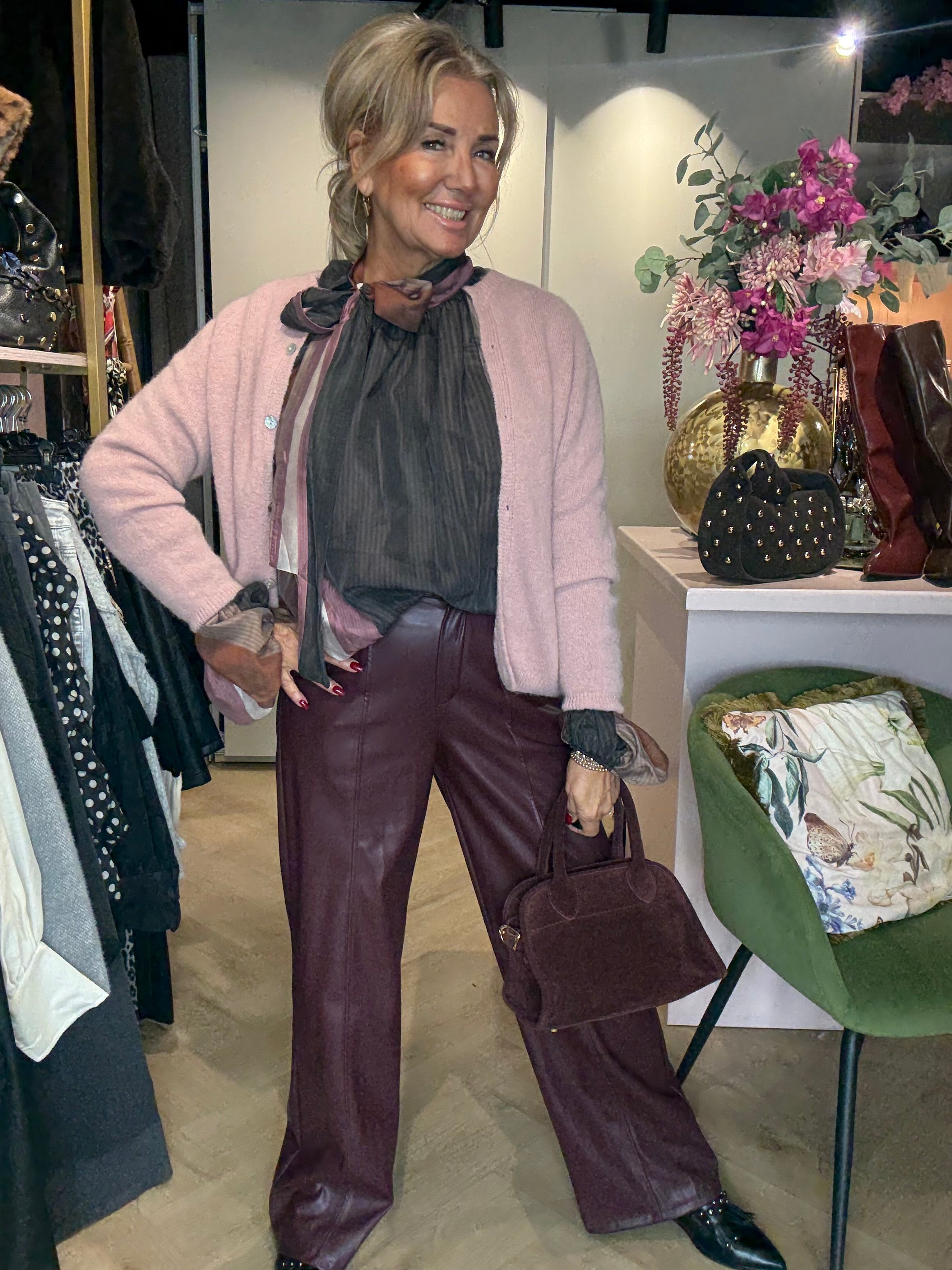 Broek Puh Leatherlook Bordeaux